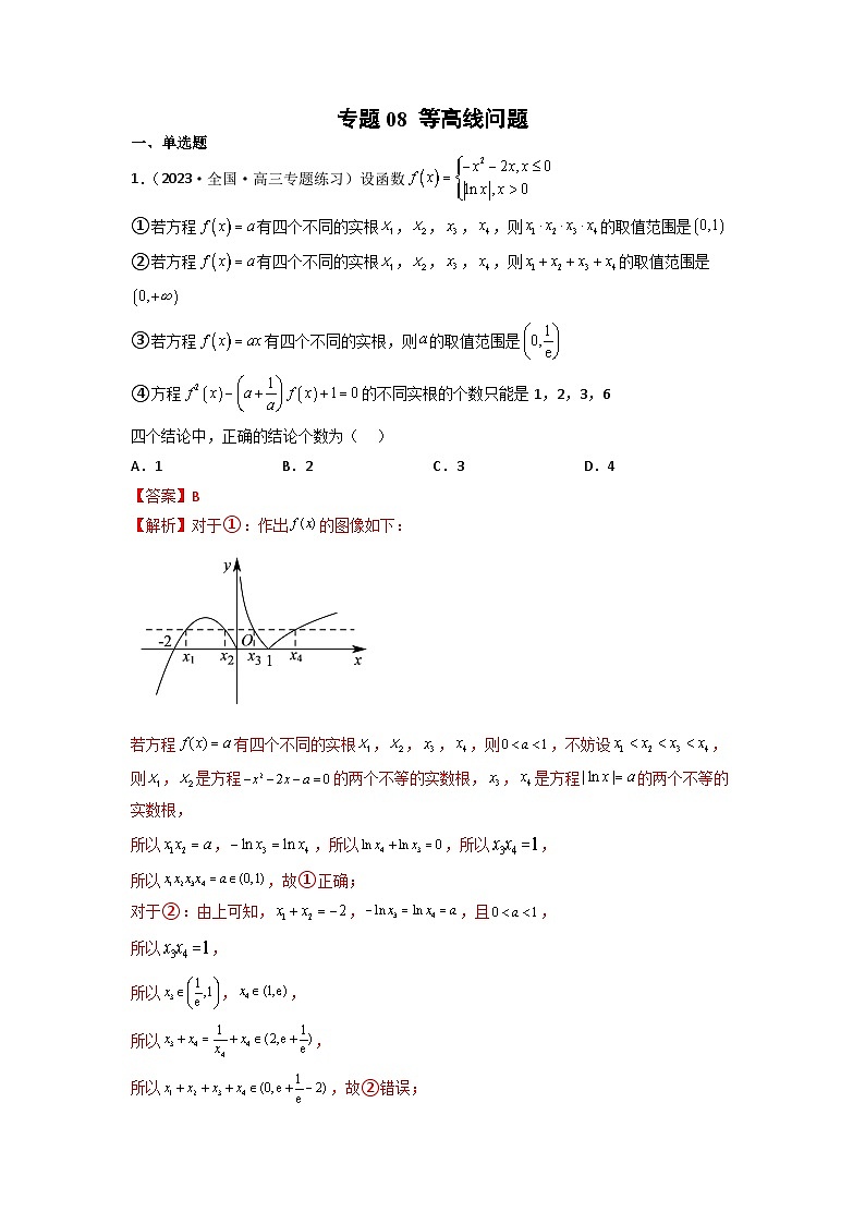 新高考数学二轮复习函数与导数压轴小题突破练习专题08 等高线问题（解析版）第1页