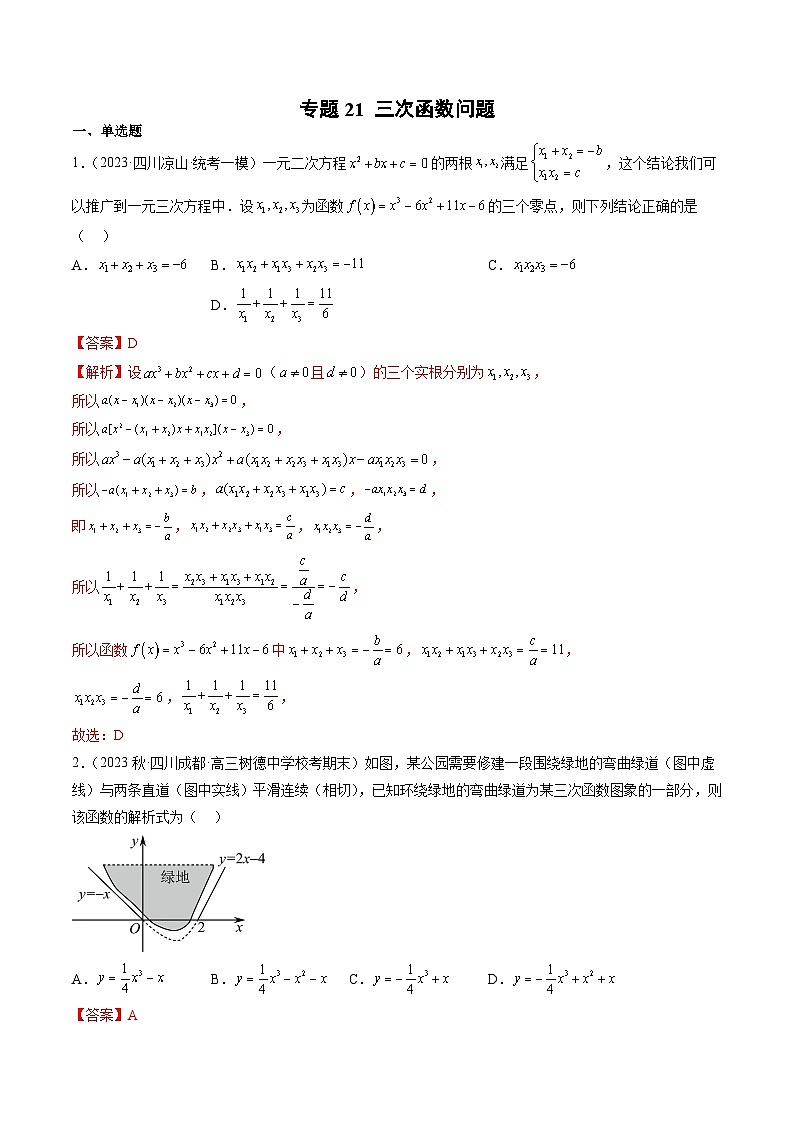 新高考数学二轮复习函数与导数压轴小题突破练习专题21 三次函数问题（解析版）第1页