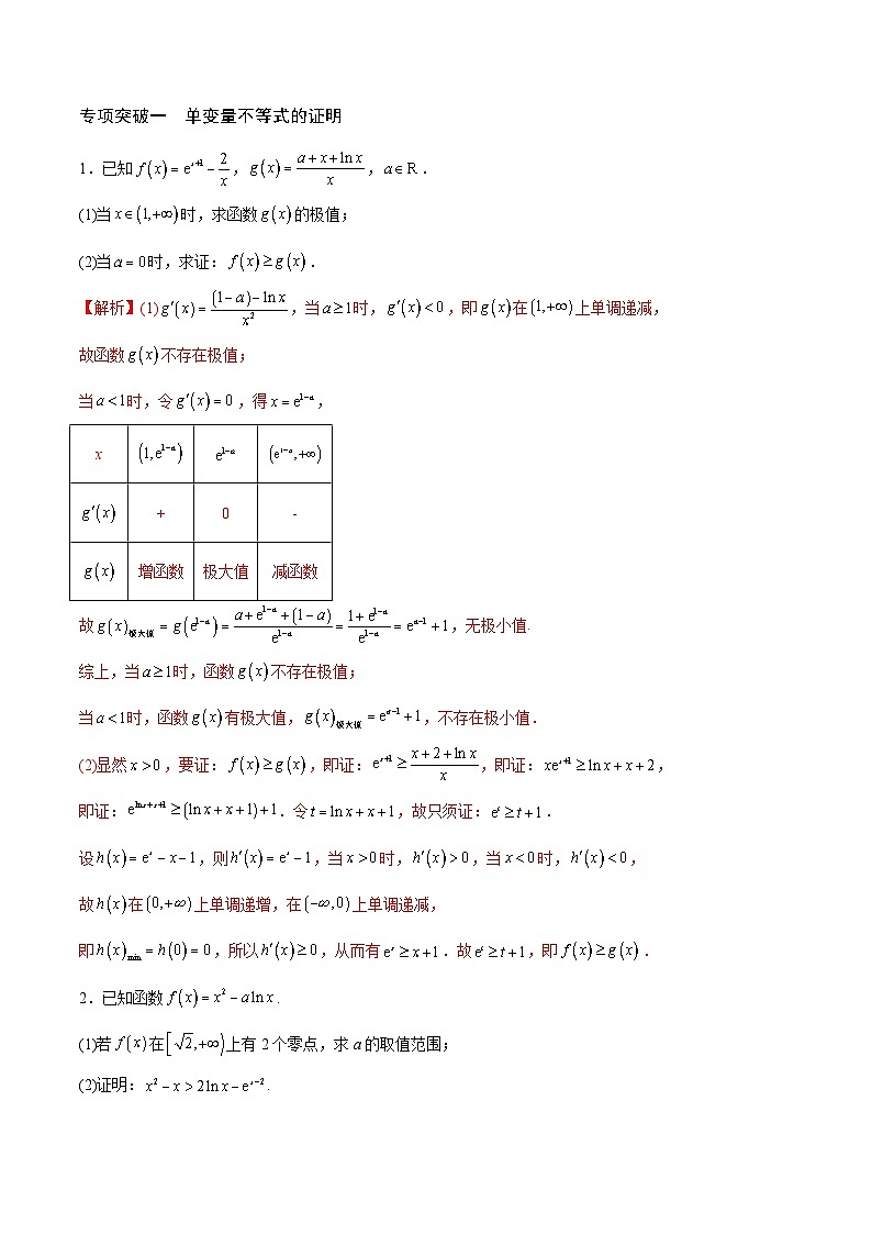 新高考数学二轮复习导数重难点突破训练专题11 利用导数证明不等式(解析版)第2页