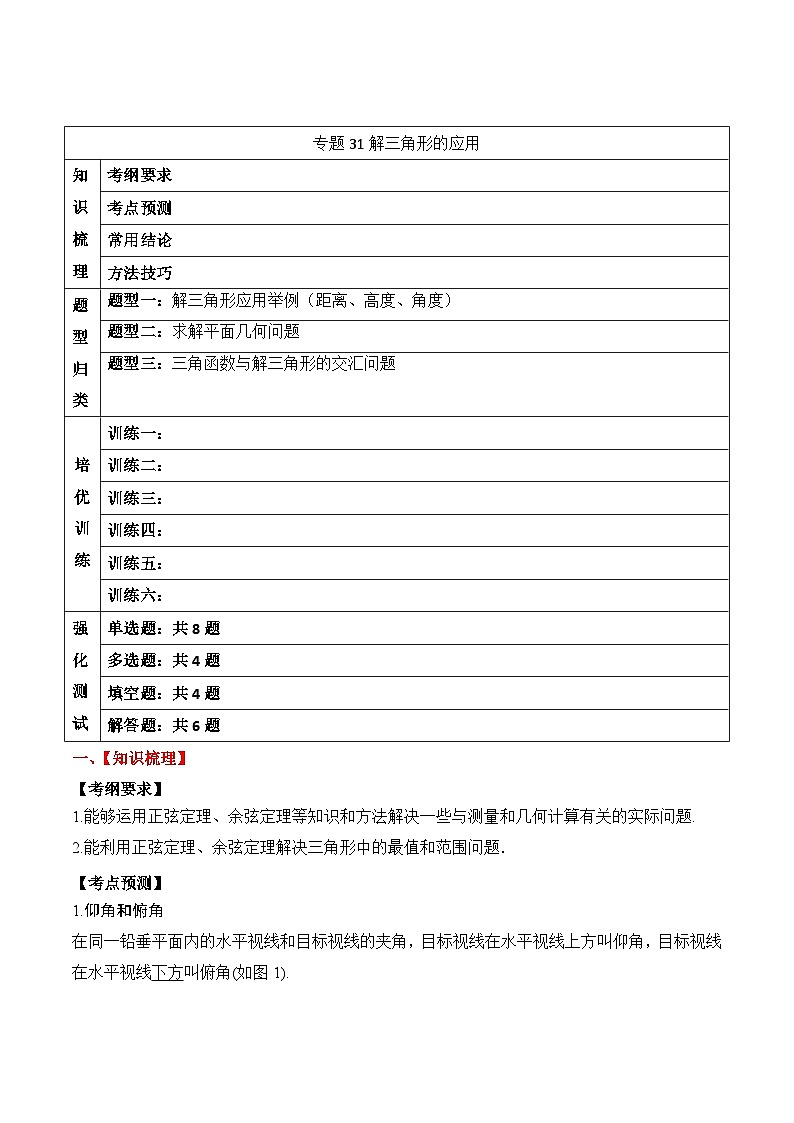 新高考数学一轮复习题型归纳与强化测试专题31 解三角形的应用（原卷版）第1页