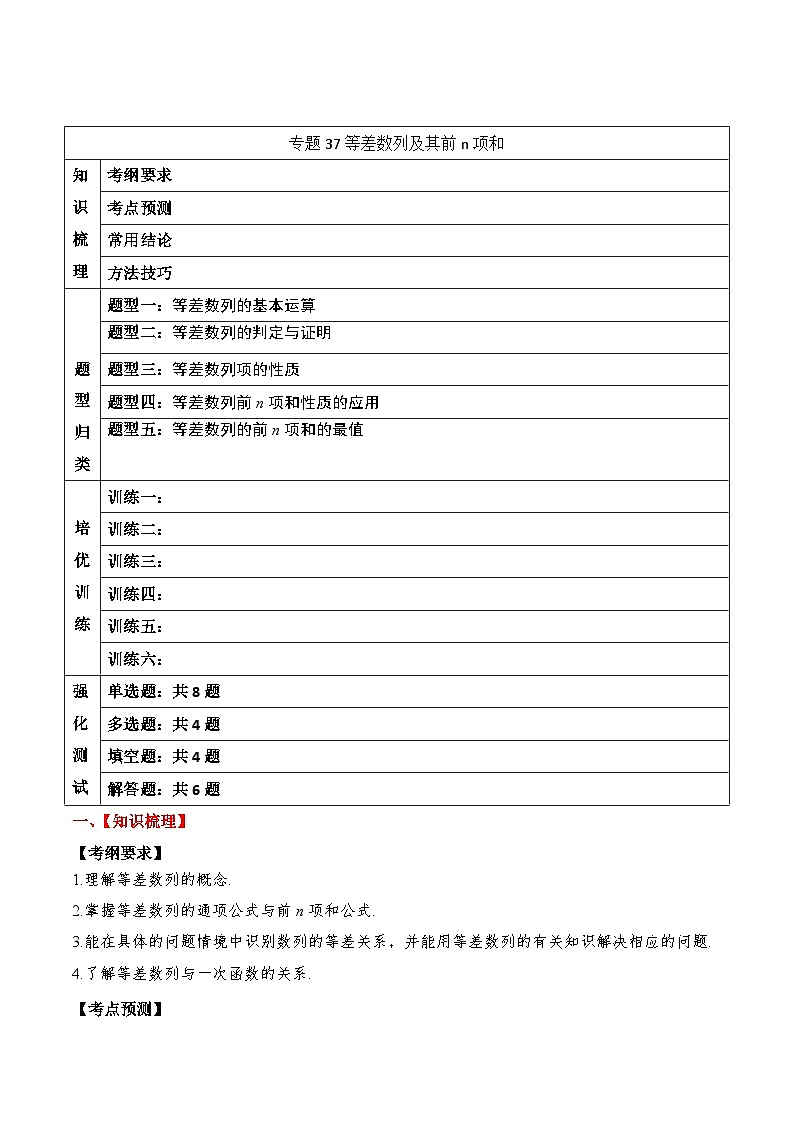 新高考数学一轮复习题型归纳与强化测试专题37 等差数列及其前n项和（解析版）第1页