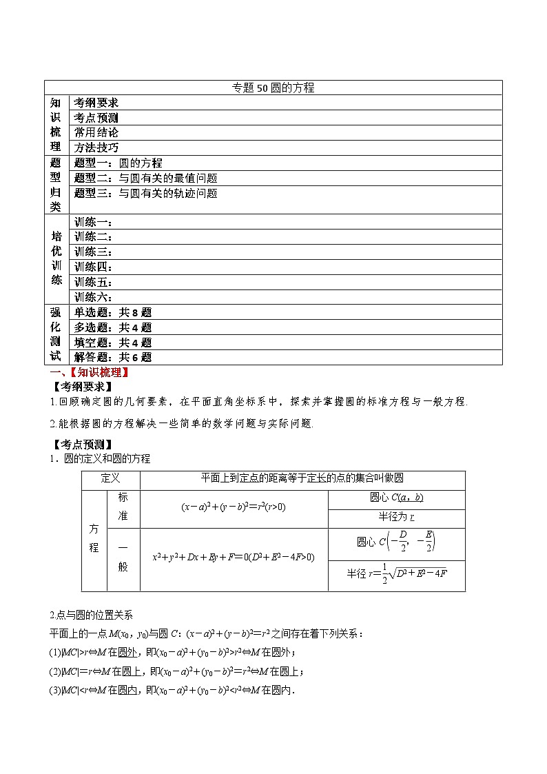 新高考数学一轮复习题型归纳与强化测试专题50圆的方程（解析版）第1页