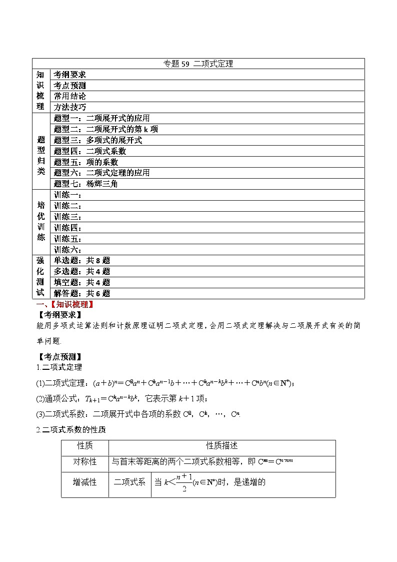 新高考数学一轮复习题型归纳与强化测试专题59 二项式定理（解析版）第1页