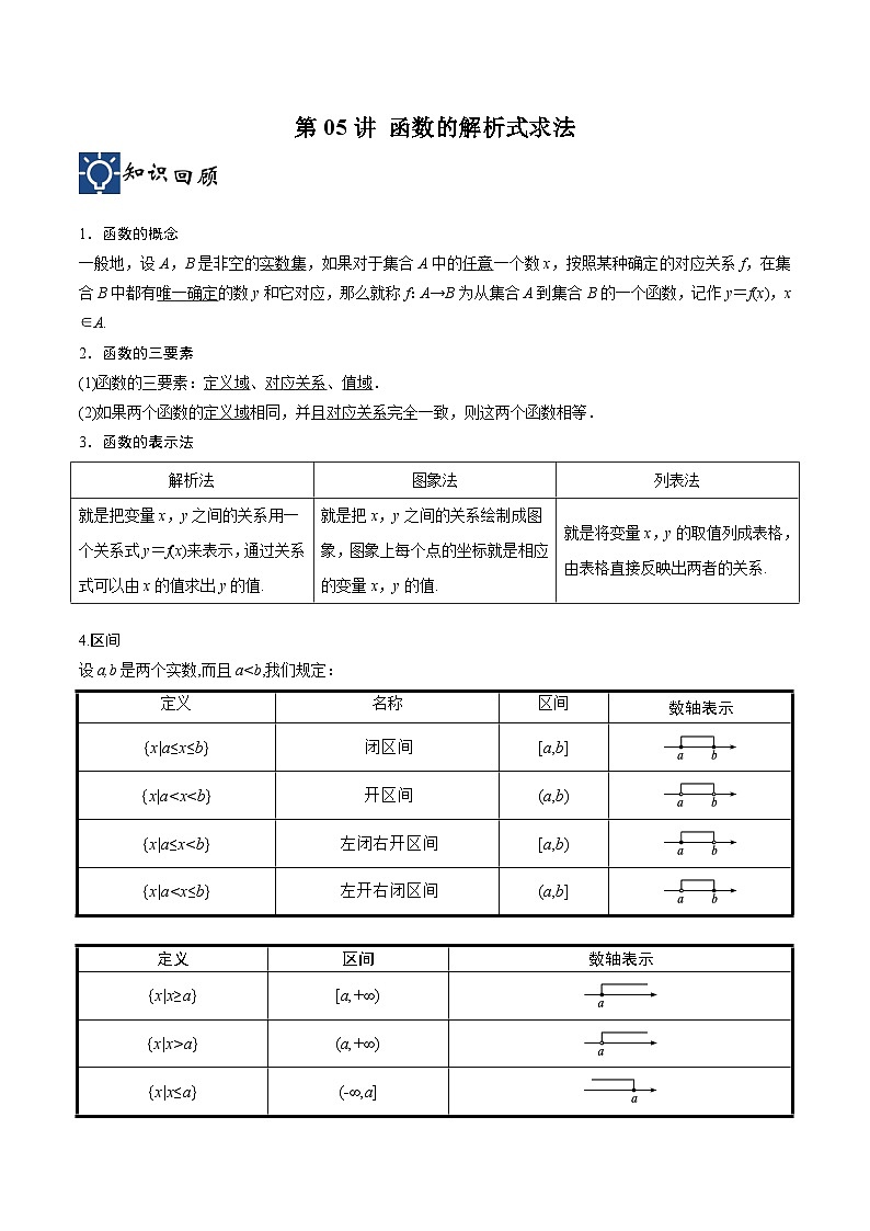 新高考数学一轮复习考点分类提升 第05讲 函数的解析式求法（讲义)（解析版）第1页