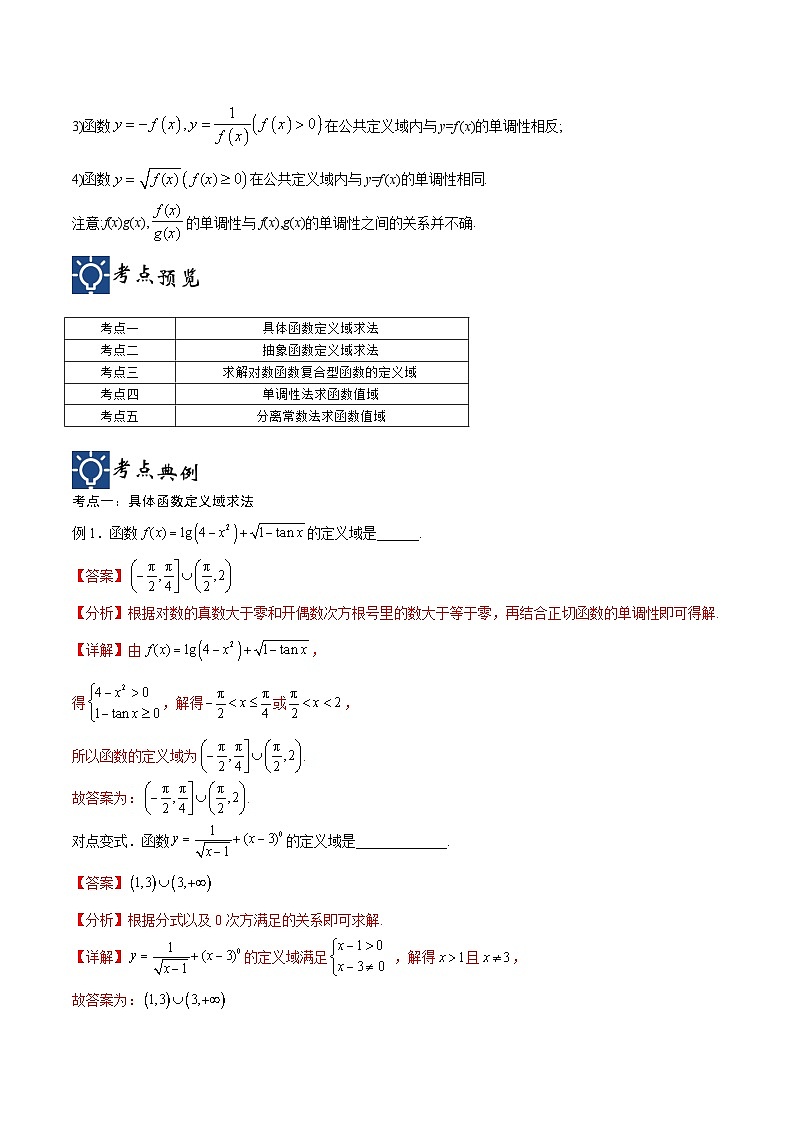 新高考数学一轮复习考点分类提升 第06讲 函数定义域与最值求法（讲义）（解析版）第2页