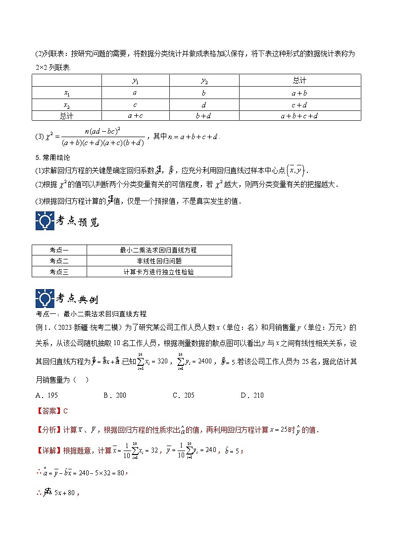 新高考数学一轮复习考点分类提升 第51讲 回归方程与独立性检验（讲义）（解析版）第2页