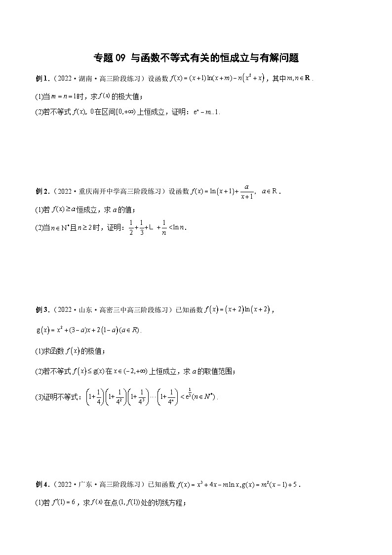 新高考数学二轮培优恒成立与有解问题题型练习专题09 与函数不等式有关的恒成立与有解问题（原卷版）第1页