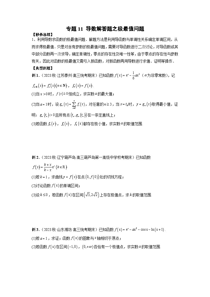 新高考数学二轮复习提分练习11 导数解答题之极最值问题（原卷版）第1页