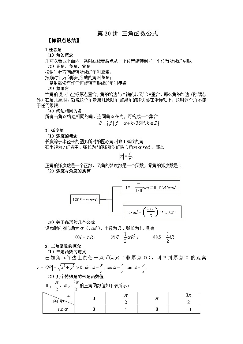 高考数学2025   三角函数公式 专项训练20（word版）第1页