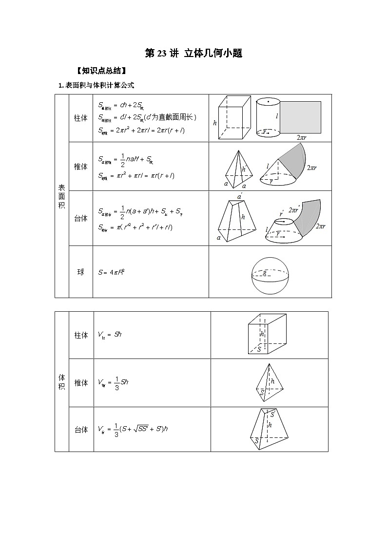 高考数学2025   立体几何小题 专项训练23（word版）第1页