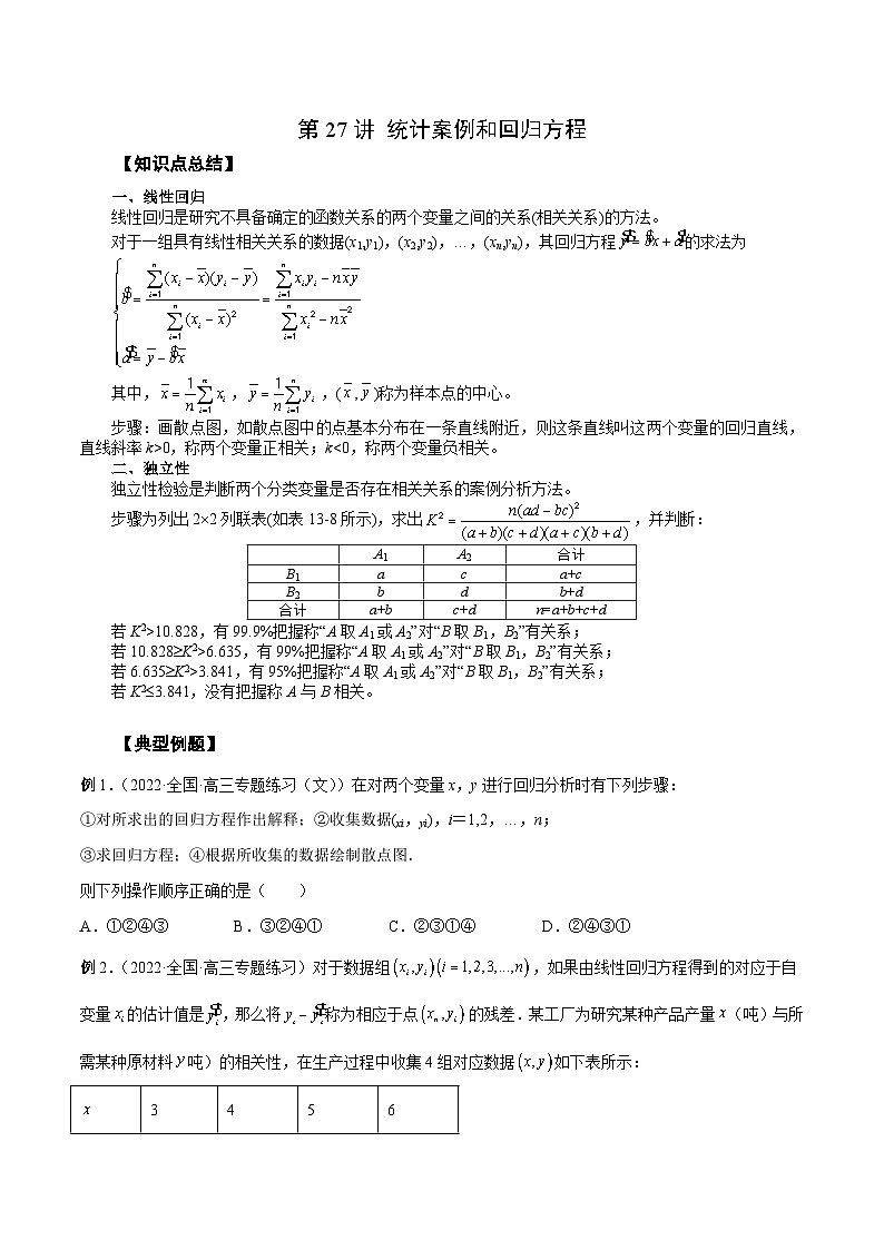 高考数学2025   统计案例和回归方程 专项训练27（word版）第1页