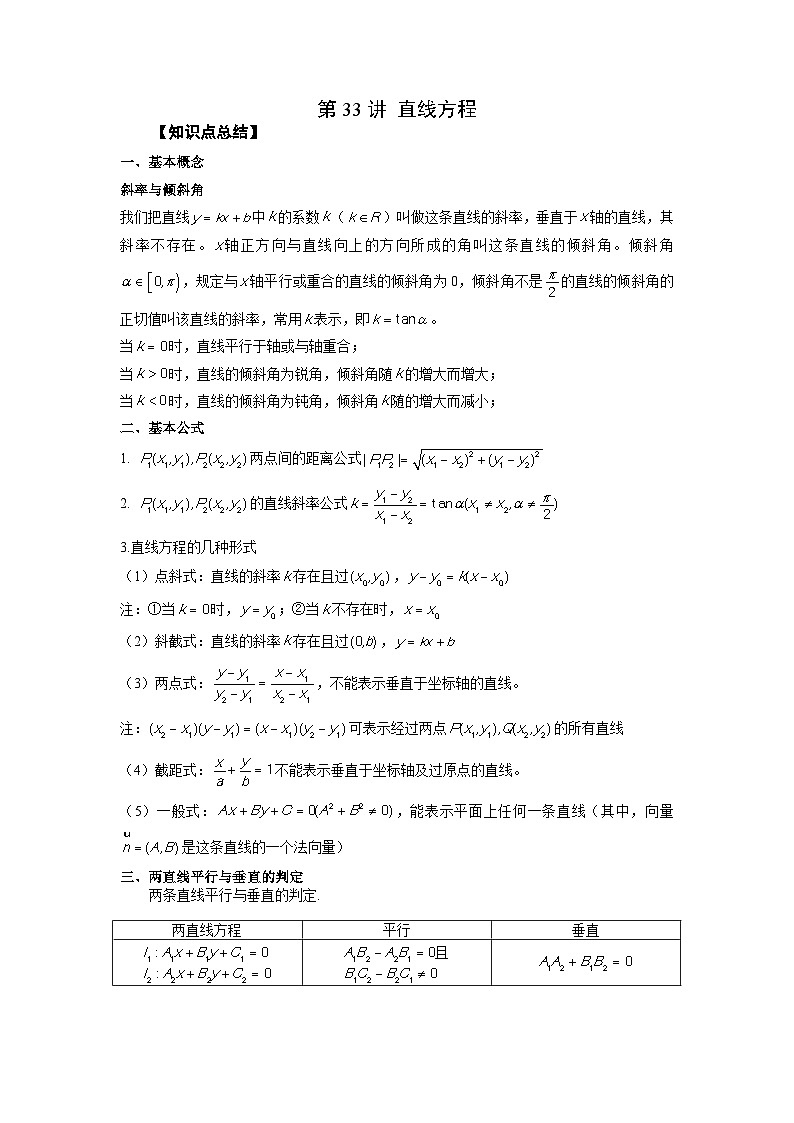 高考数学2025  直线方程 专项训练33（word版）第1页