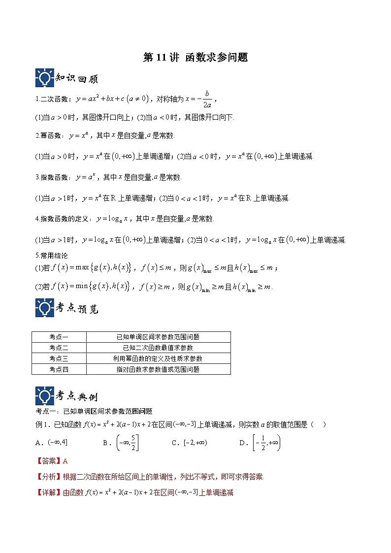 新高考数学一轮复习考点分类提升 第11讲 函数求参问题（讲义）（解析版）第1页