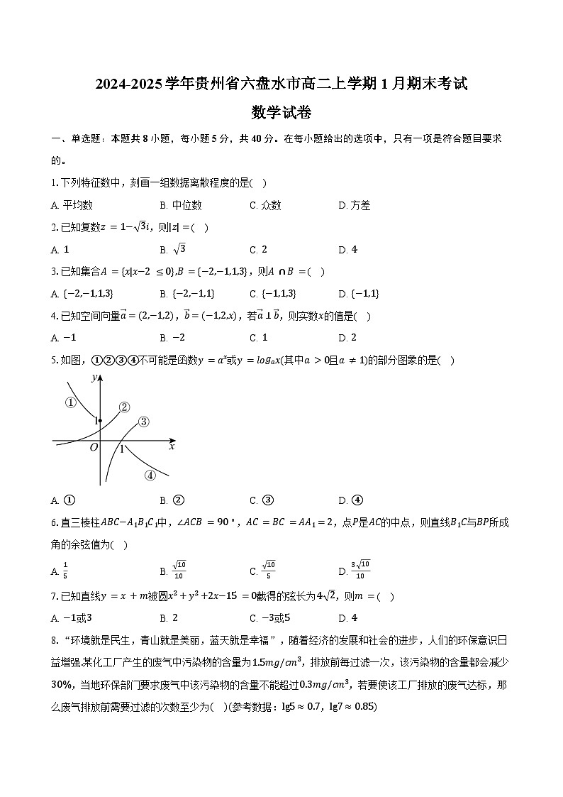2024-2025学年贵州省六盘水市高二上学期1月期末考试数学试卷（含答案）第1页