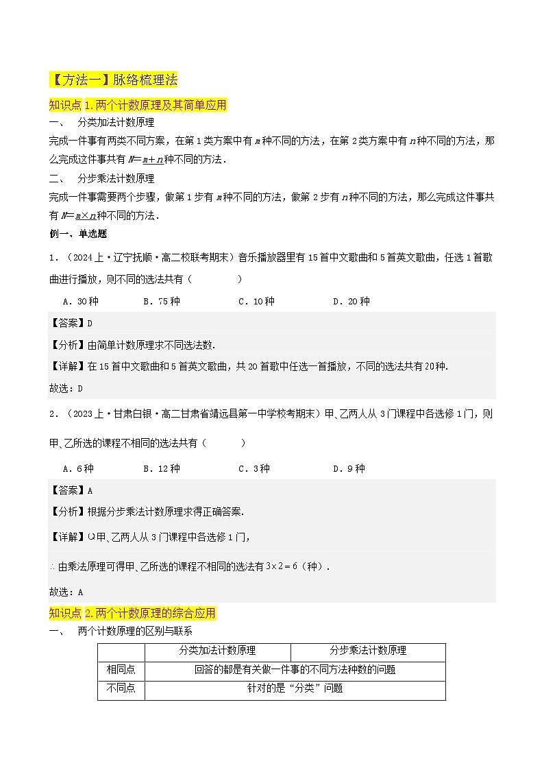 （人教A版）高二数学下学期期中复习考点题型讲练 专题 01分类加法计数原理与分步乘法计数原理（2个知识点3种题型1个易错点）（解析版）第2页