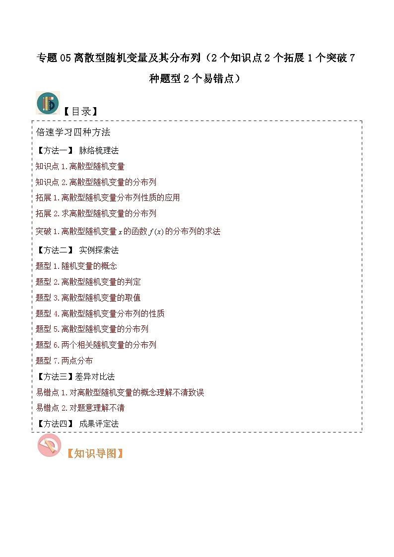 （人教A版）高二数学下学期期中复习考点题型讲练 专题05离散型随机变量及其分布列（2个知识点2个拓展1个突破7种题型2个易错点）解析版第1页