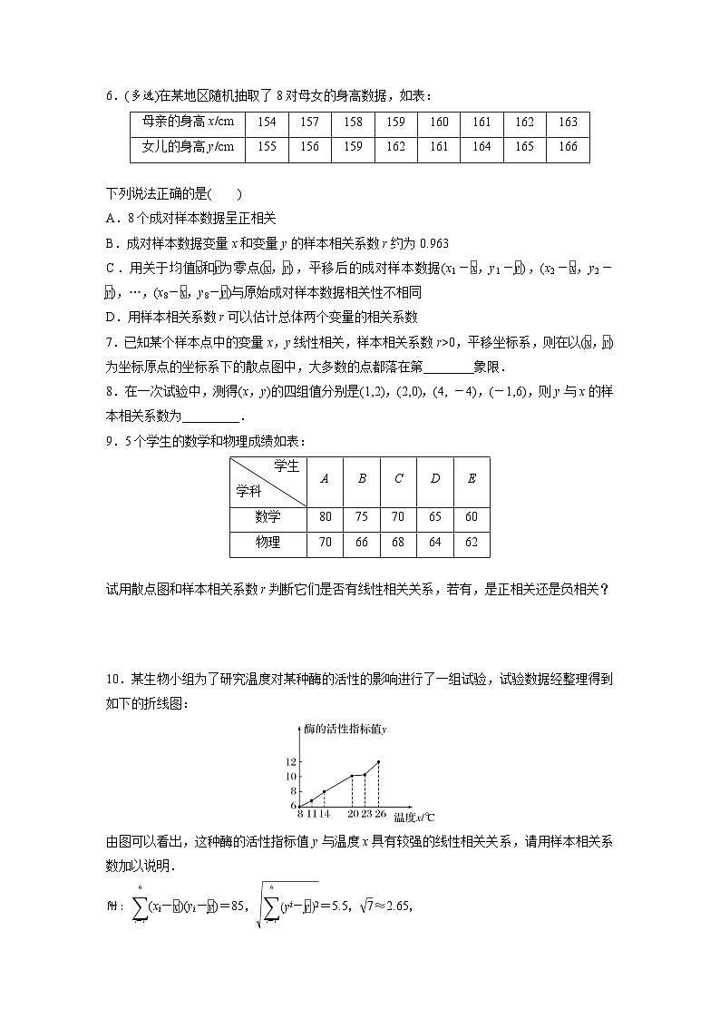 人教A版高中数学选择性必修三8.1.2样本相关系数-同步练习【含答案】第2页