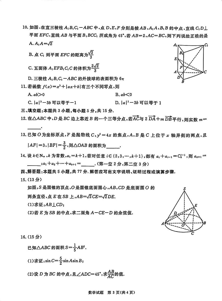 四川省教考联盟暨九市高2025届高三高考第一次诊断性复习考试-数学试题+答案第3页