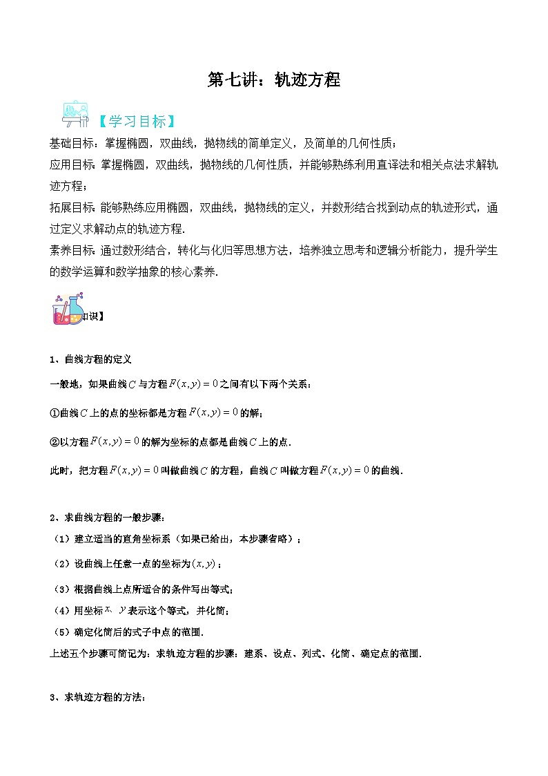 新高考数学二轮压轴题圆锥曲线专题复习第七讲：轨迹问题（解析版）第1页