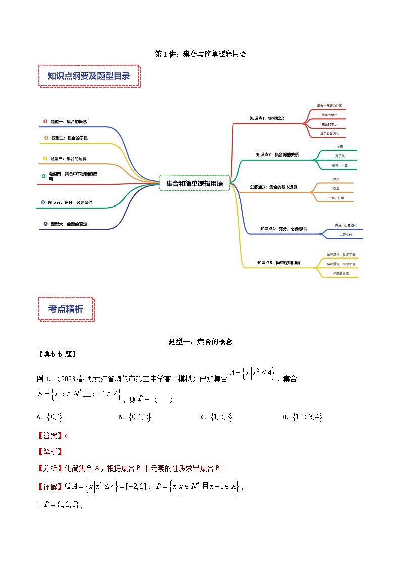 新高考数学二轮复习讲义专题01：集合与简单逻辑用语（解析版）第1页