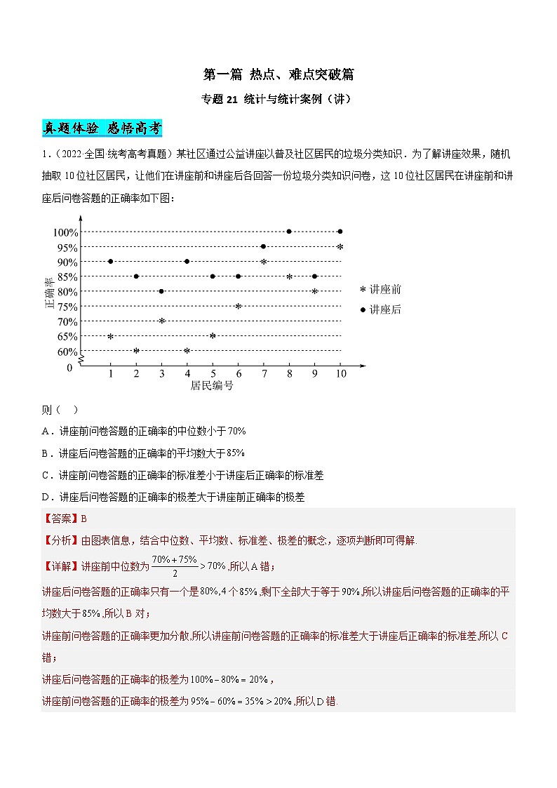 新高考数学二轮复习核心考点精讲精练专题21 统计与统计案例（讲）（解析版）第1页