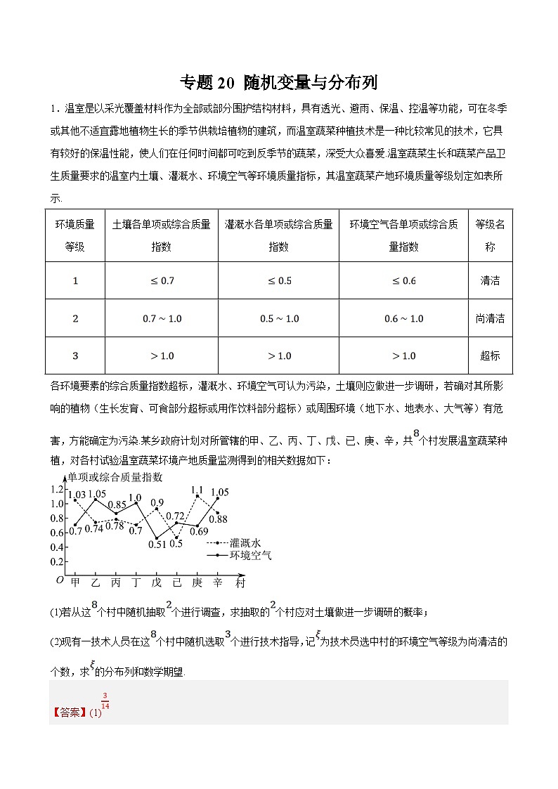 新高考数学二轮复习大题题型归纳训练专题20 随机变量与分布列（解析版）第1页