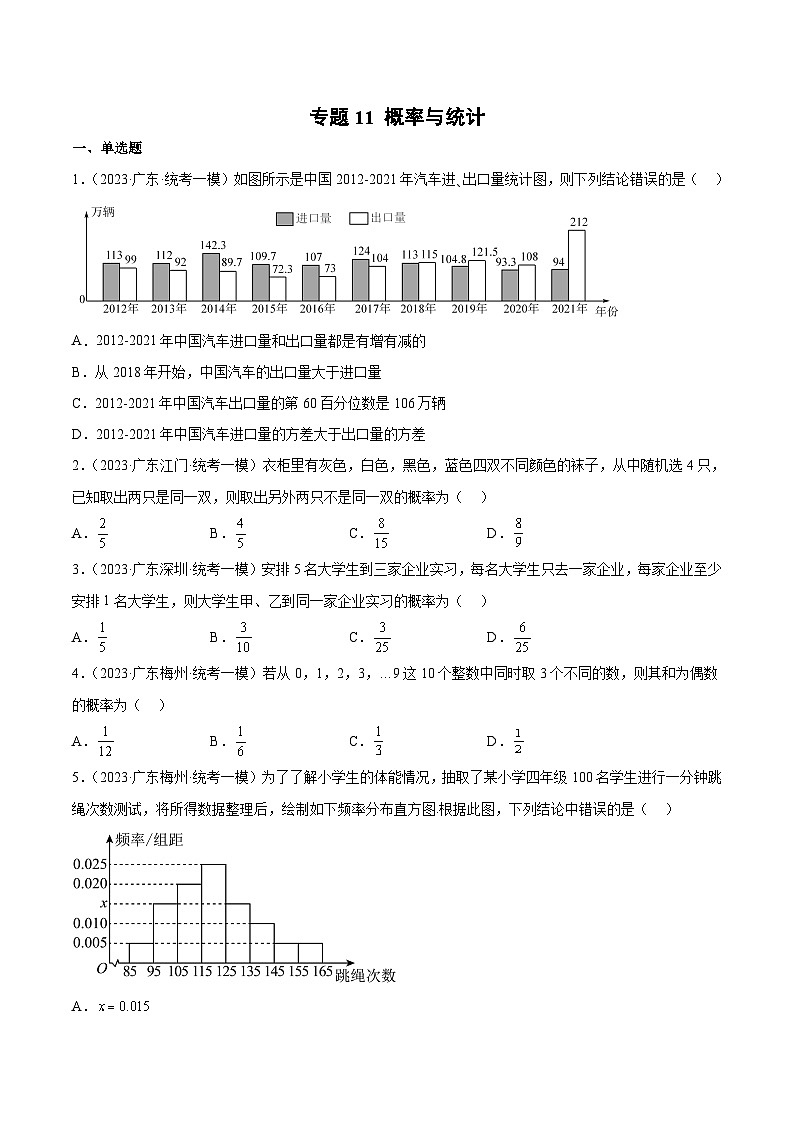 (广东专用)新高考数学二轮模拟试卷分项汇编专题11 概率与统计（原卷版）第1页