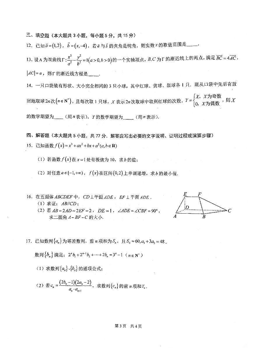 华中师大一附中2025届高三下学期二月月度检测数学试卷【含答案】第3页