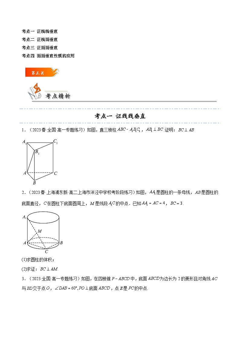 人教A版高中数学(必修第二册)考点通关练26 线线 线面 面面垂直常见4种考法归类（原卷版）第3页