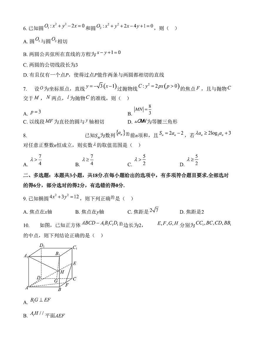 广西百色市普通高中2024-2025学年高二上学期期末教学质量调研测试数学试题（含答案）第2页