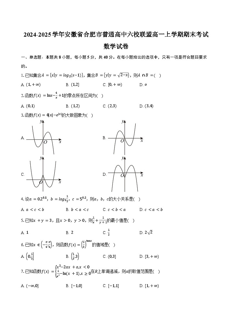 2024-2025学年安徽省合肥市普通高中六校联盟高一上学期期末考试数学试卷（含答案）第1页