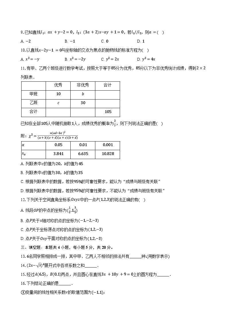 2024-2025学年陕西省渭南市蒲城中学高二（上）期末数学试卷（含答案）第2页