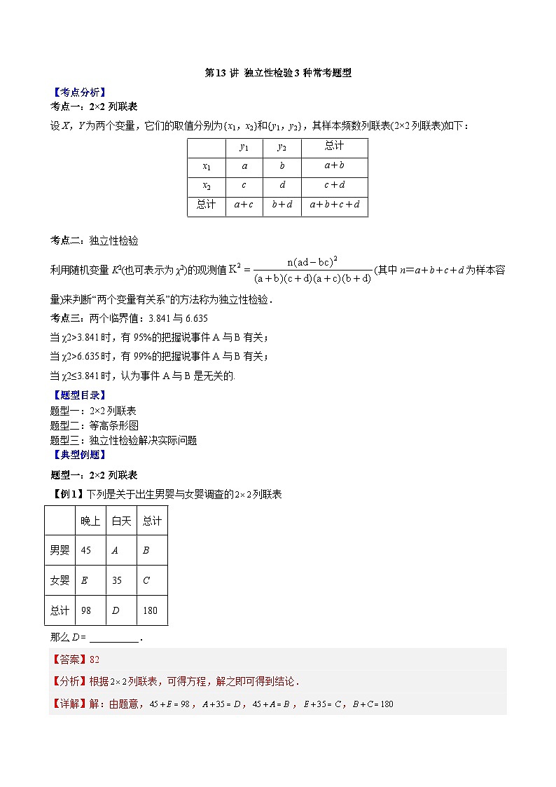 人教A版高中数学（选择性必修第三册）同步讲练第13讲 独立性检验3种常考题型（解析版）第1页