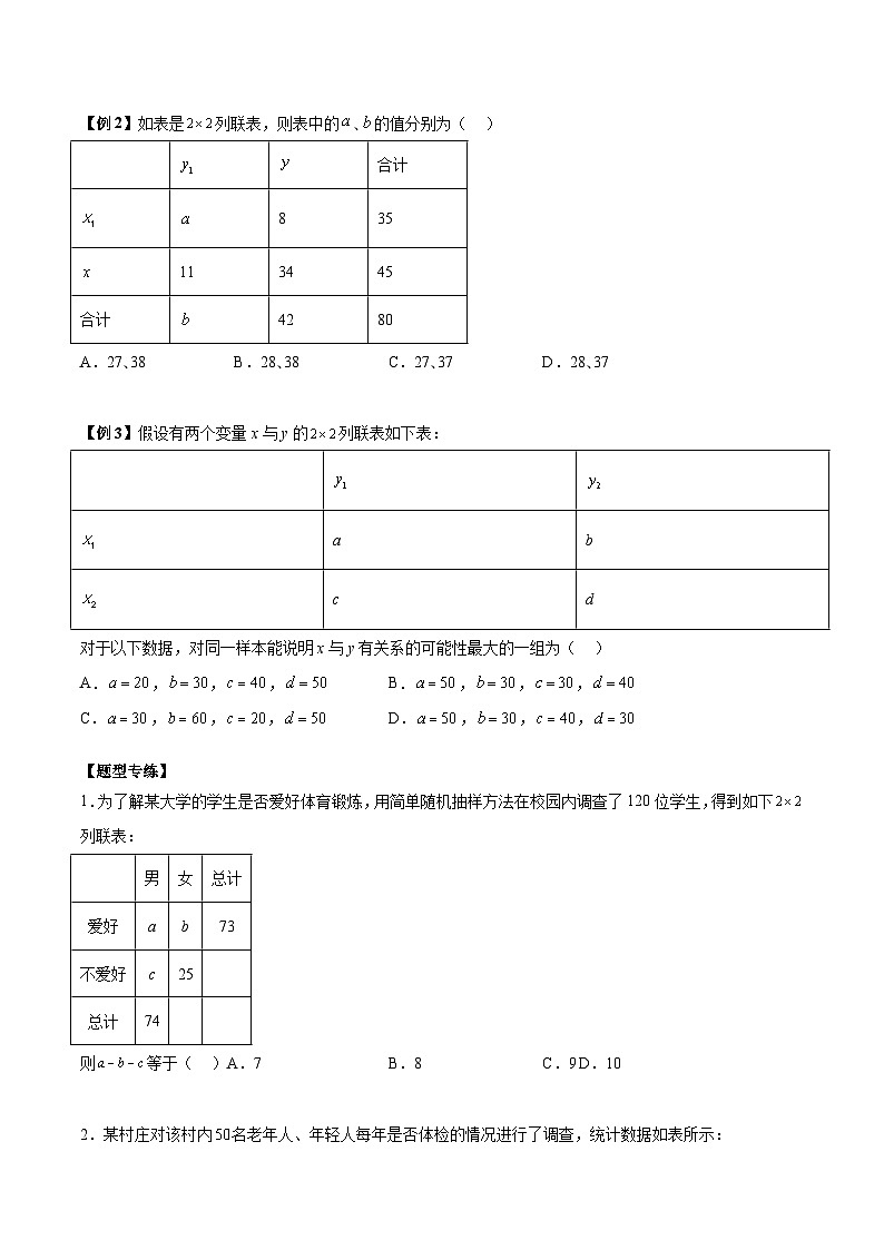 人教A版高中数学（选择性必修第三册）同步讲练第13讲 独立性检验3种常考题型（原卷版）第2页