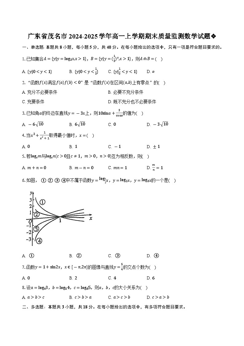 广东省茂名市2024-2025学年高一上学期期末质量监测数学试题第1页