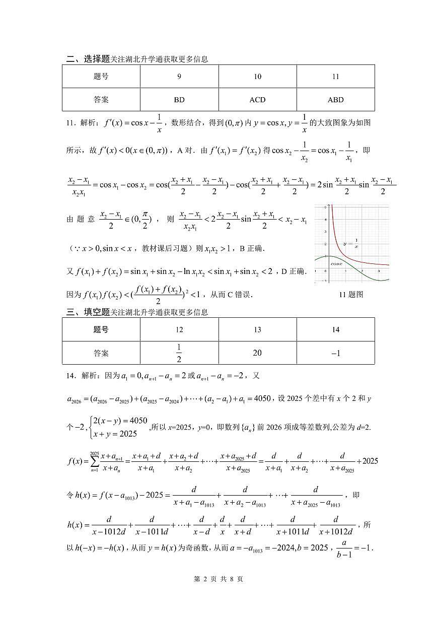 2025年湖北省七市州高三年级3月联合统一调研测试 数学答案.pdf第2页