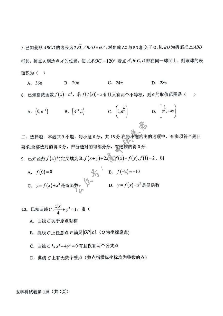 吉林省长春市东北师范大学附属中学等五校2024-2025学年高三上学期期末考试数学+答案第2页