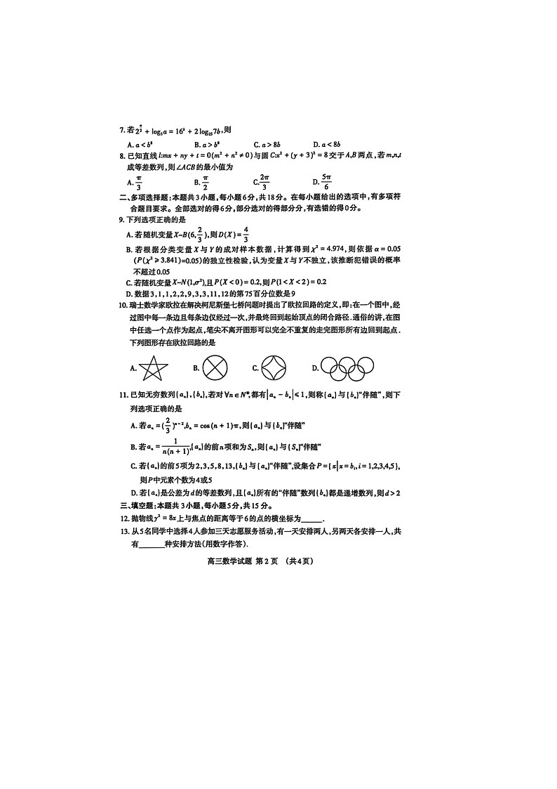 2024-2025学年下学期山东省泰安市高三3月第一次模拟考试数学试卷含答案第2页