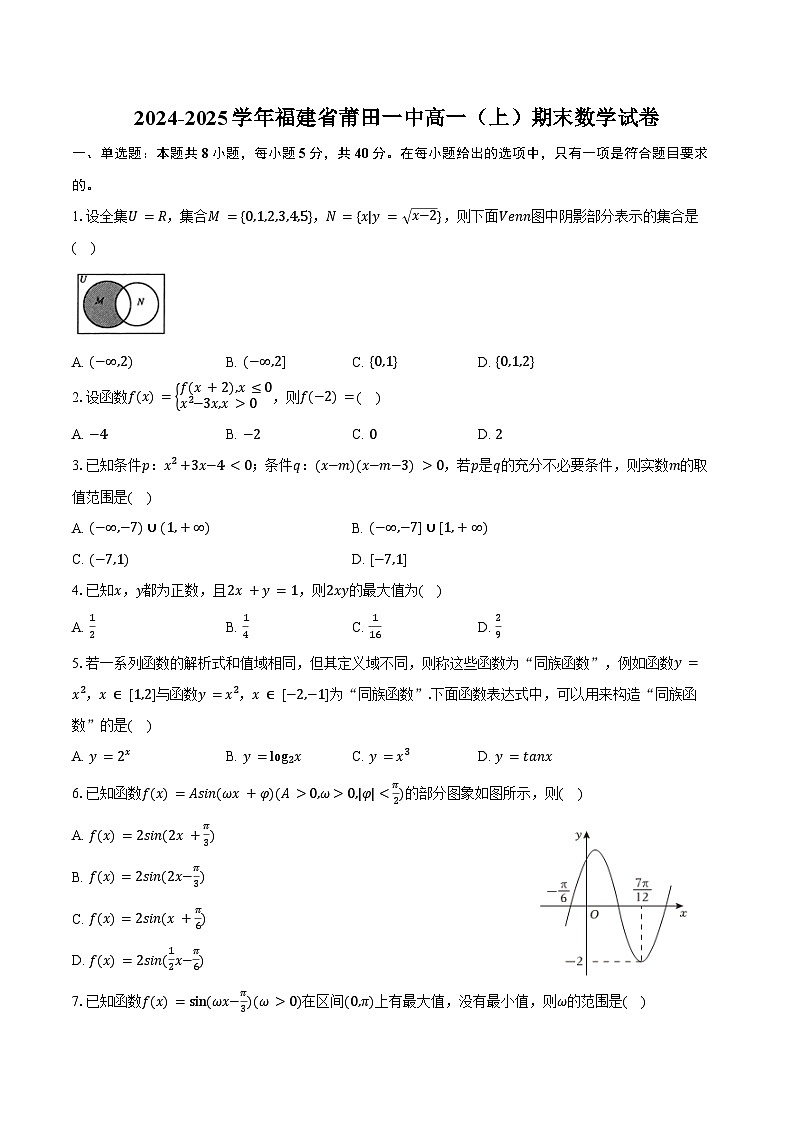 2024-2025学年福建省莆田一中高一（上）期末数学试卷（含答案）第1页