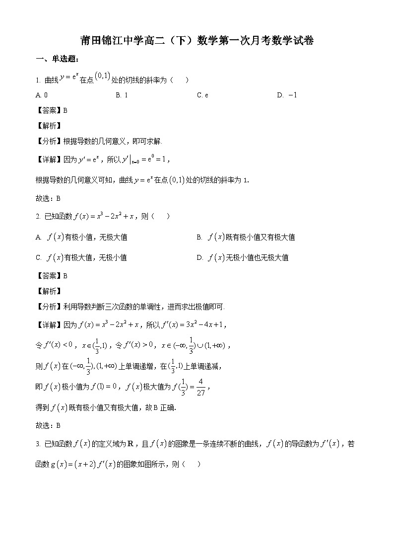 福建省莆田锦江中学2024-2025学年高二下学期第一次（3月）月考 数学试题（含解析）第1页