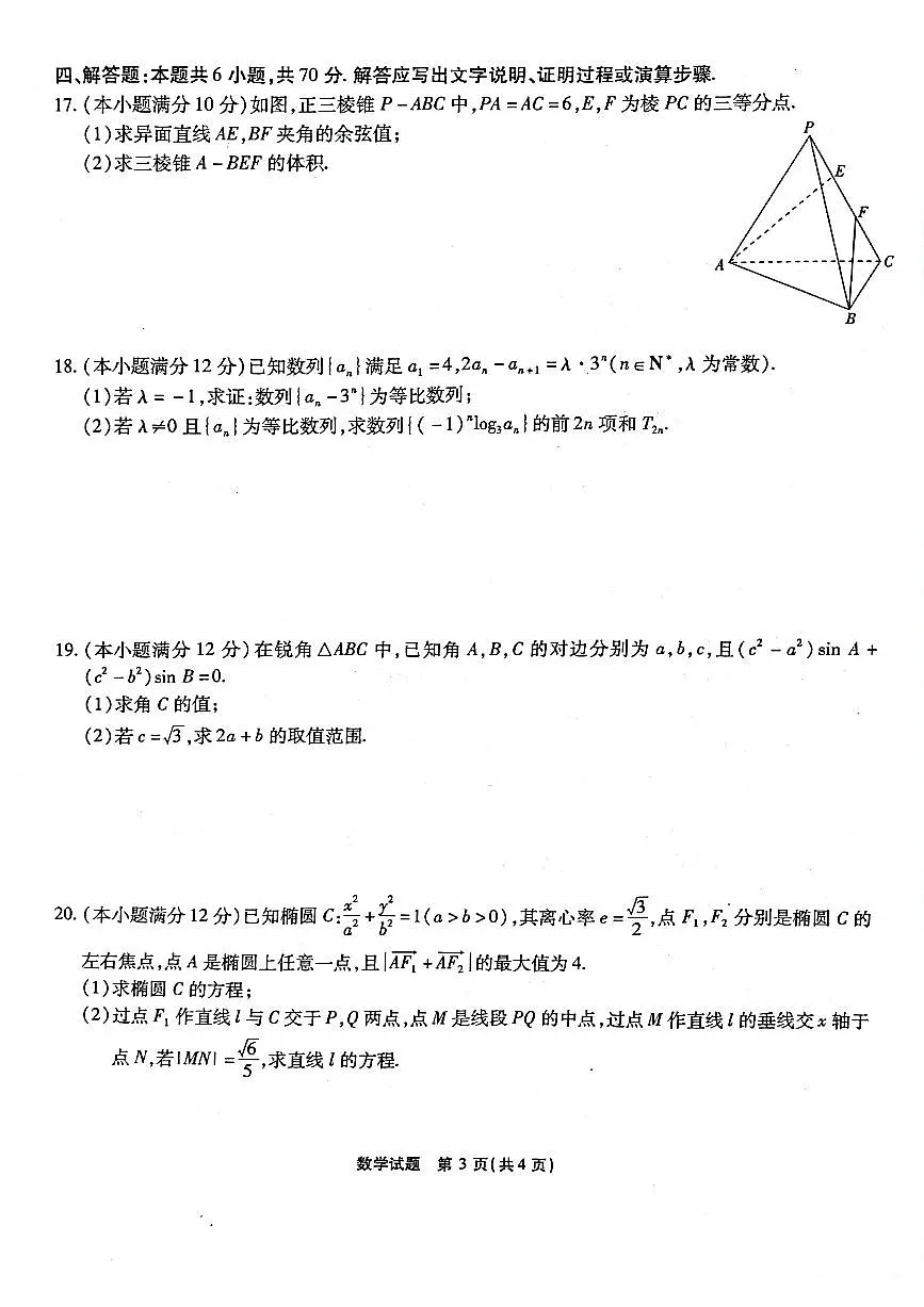 2024届重庆市南开中学高三上(11月考)-数学试题（含答案）第3页