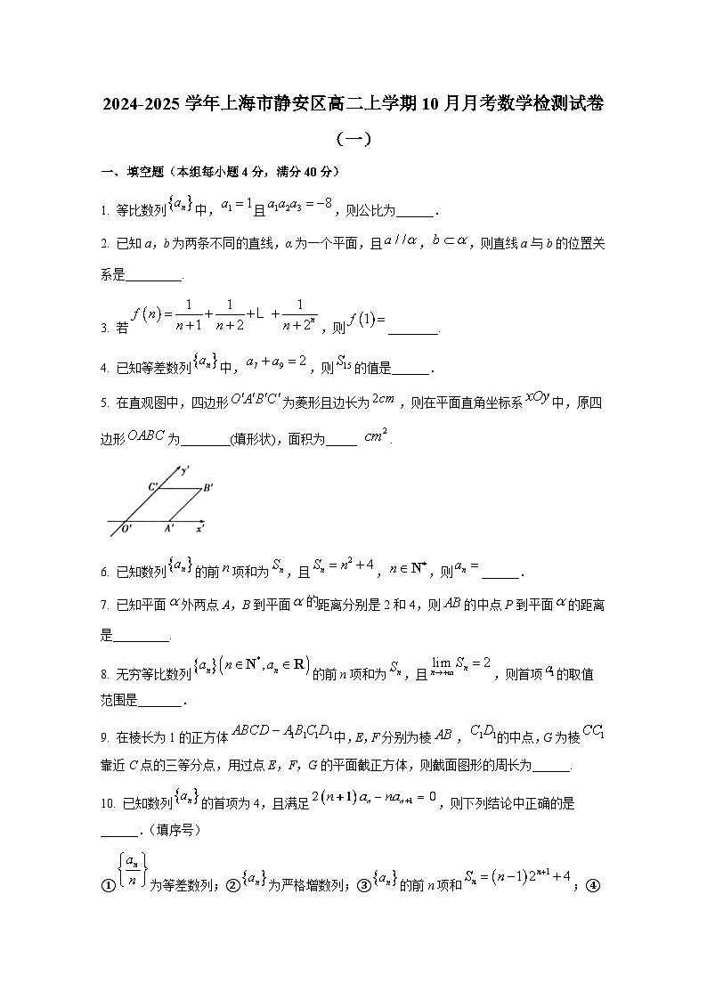 2024-2025学年上海市静安区高二上册10月月考数学检测试卷合集2套（含解析）第1页