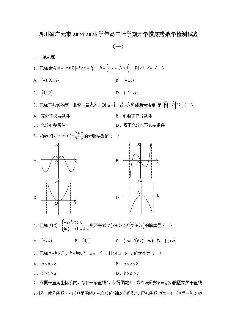 四川省广元市2024-2025学年高三上册开学摸底考数学检测试题合集2套（含解析）第1页