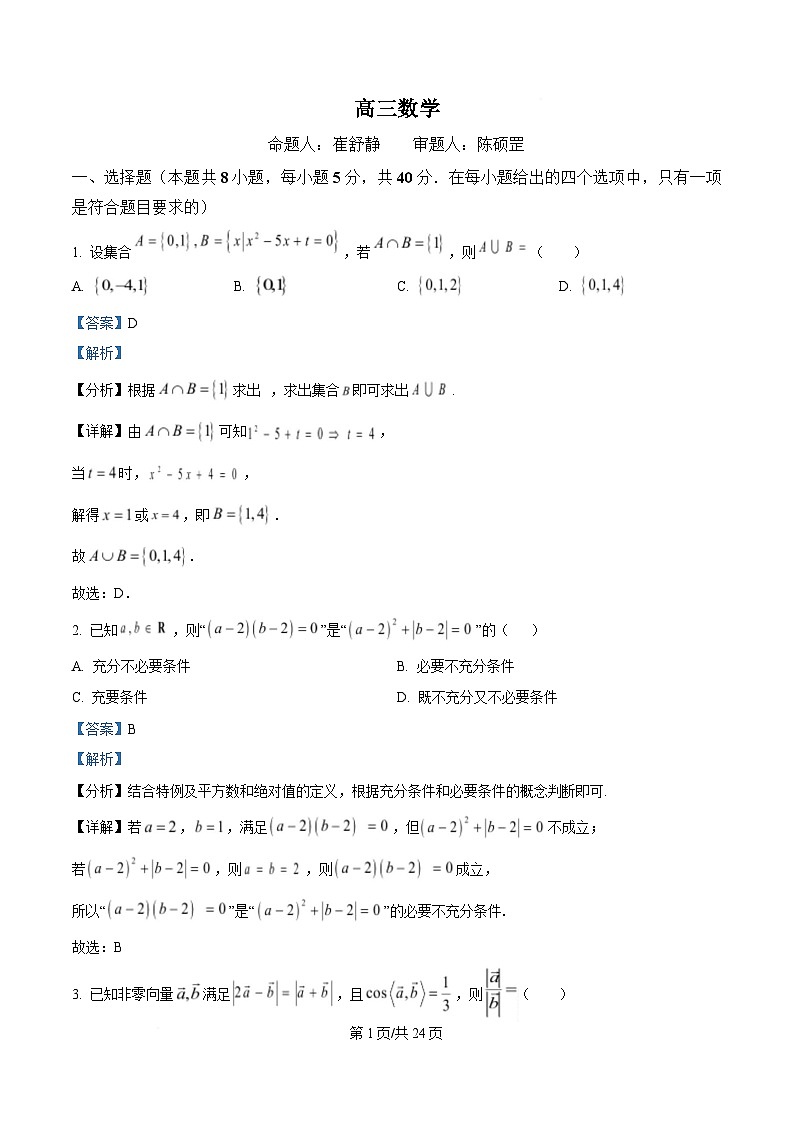 浙江省杭州学军中学2024-2025学年高三下学期2月月考数学试题  Word版含解析第1页