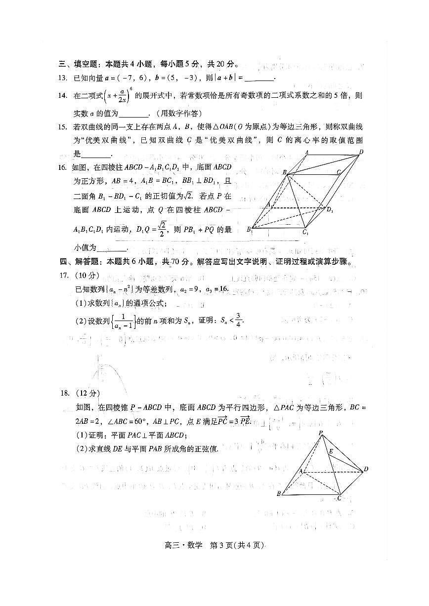 2024届广东省汕尾市高三上学期1月期末试卷-数学试题（含答案）第3页