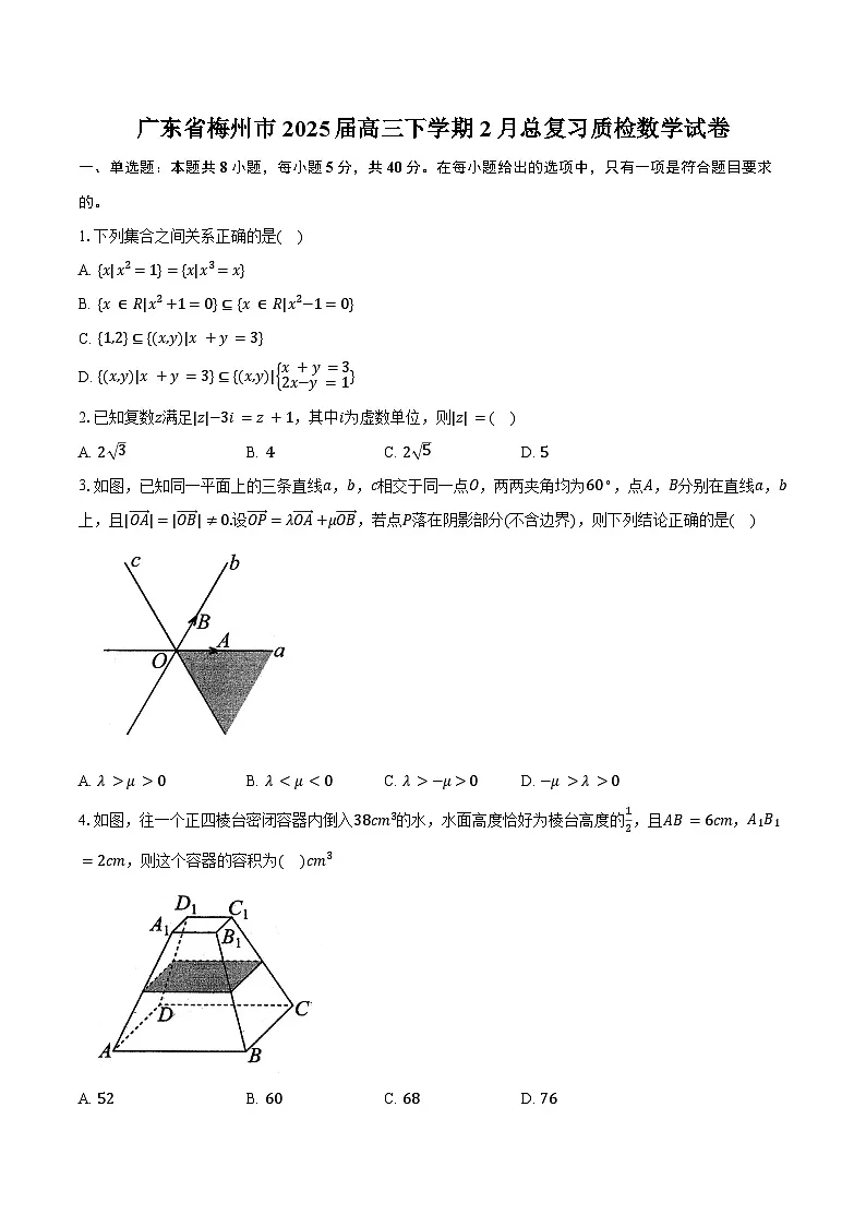 广东省梅州市2025届高三下学期2月总复习质检数学试卷（含答案）第1页