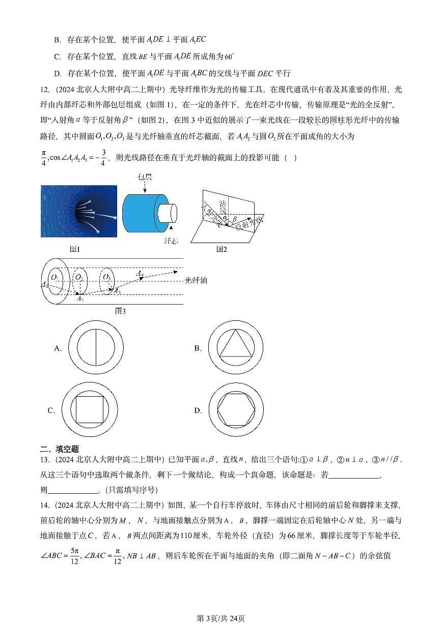 2024北京重点校高二（上）期中真题数学汇编：空间中的垂直关系（人教B版）第3页