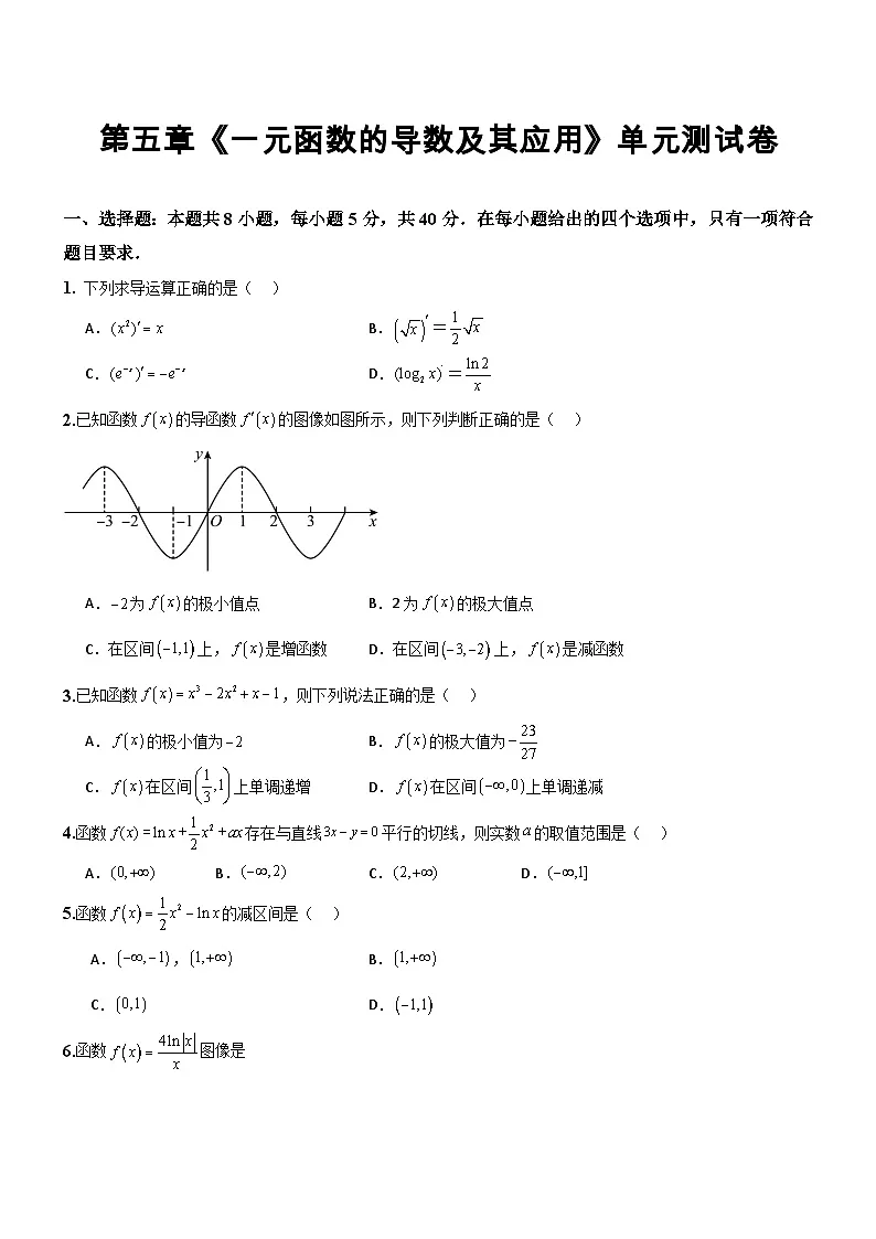 第五章《一元函数的导数及其应用》（单元测试） （原卷版）第1页