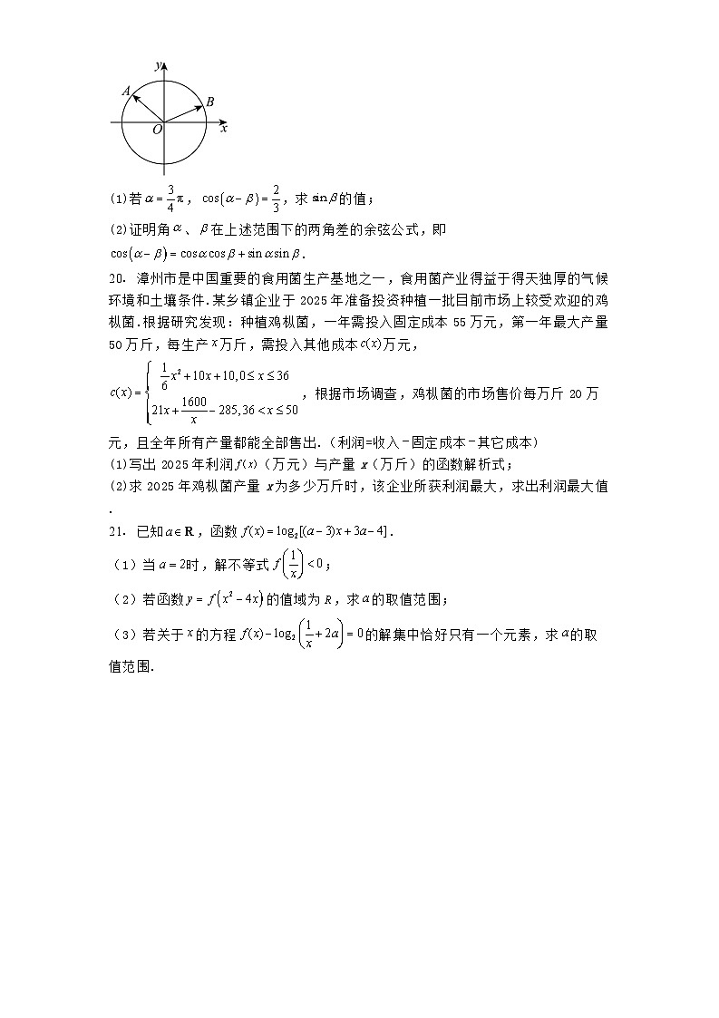 上海市杨浦高级中学2024_2025学年高一下学期开学摸底（3月） 数学试卷（含解析）第3页