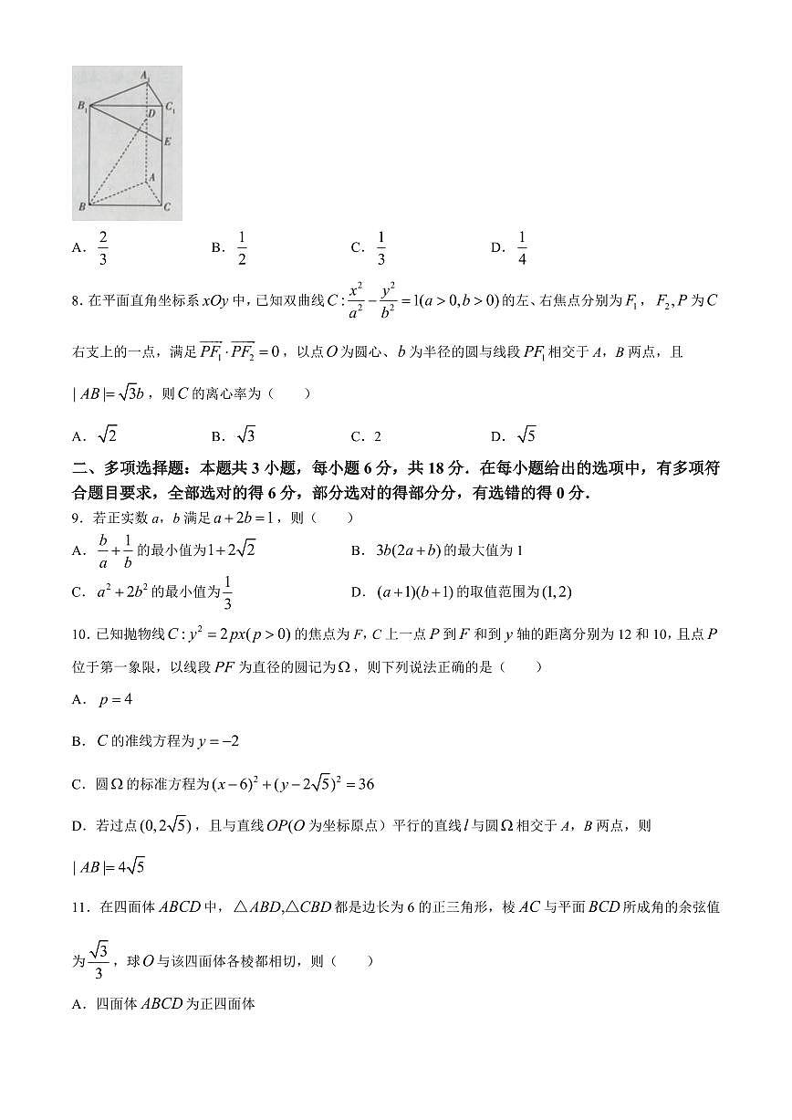 2024届海南省天一联考高三学业水平诊断（五）-数学试卷（含答案）第2页